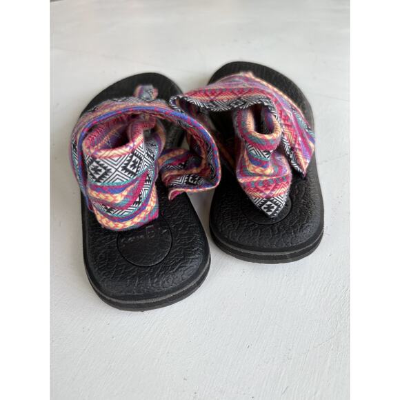 Sanuk Yoga Mat Sling Flip Flop Thong Sandals Size 8 Pink Purple Aztec - Picture 5 of 8